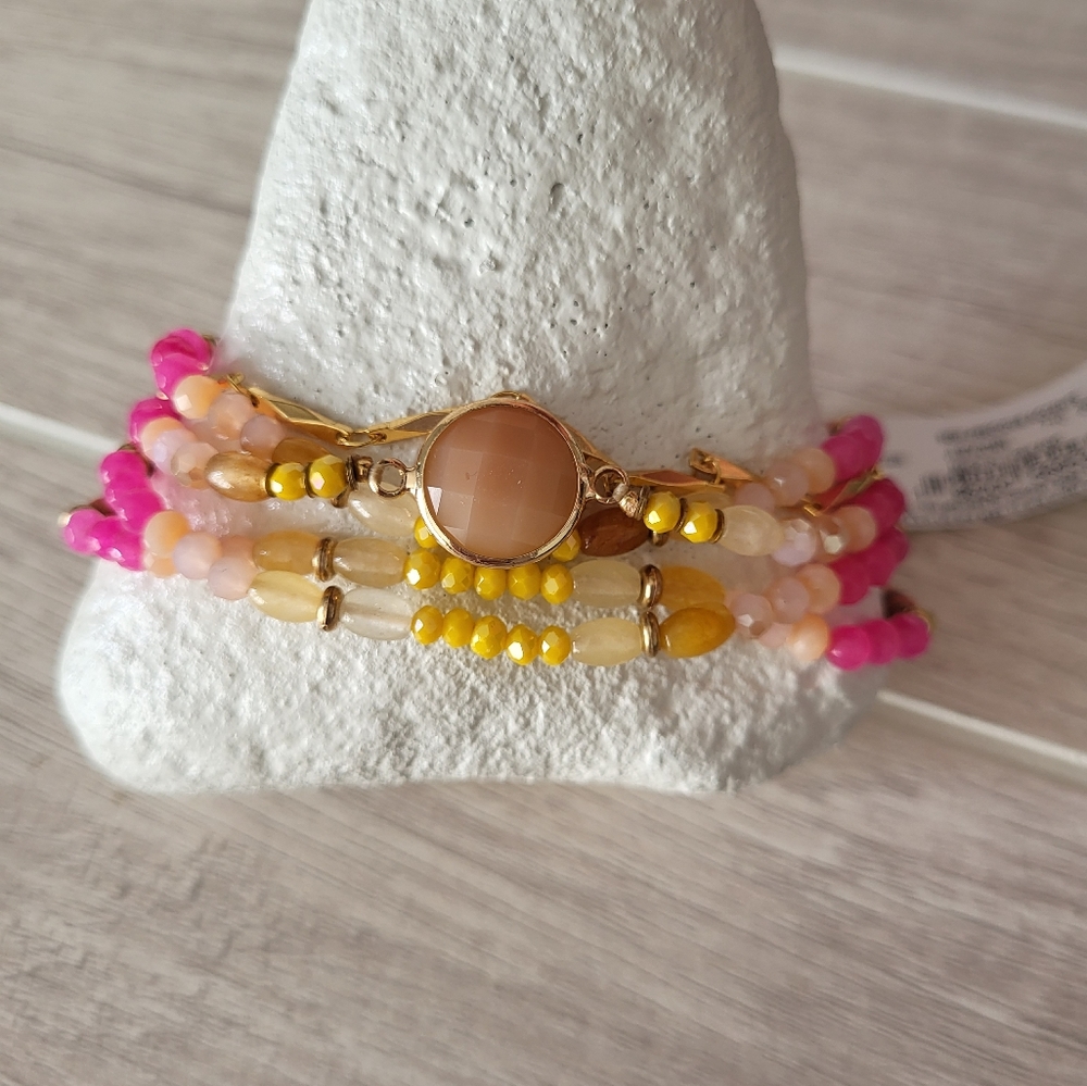 Lucky Brand Women Multi Stranded Semi Precious Beaded Bracelet New